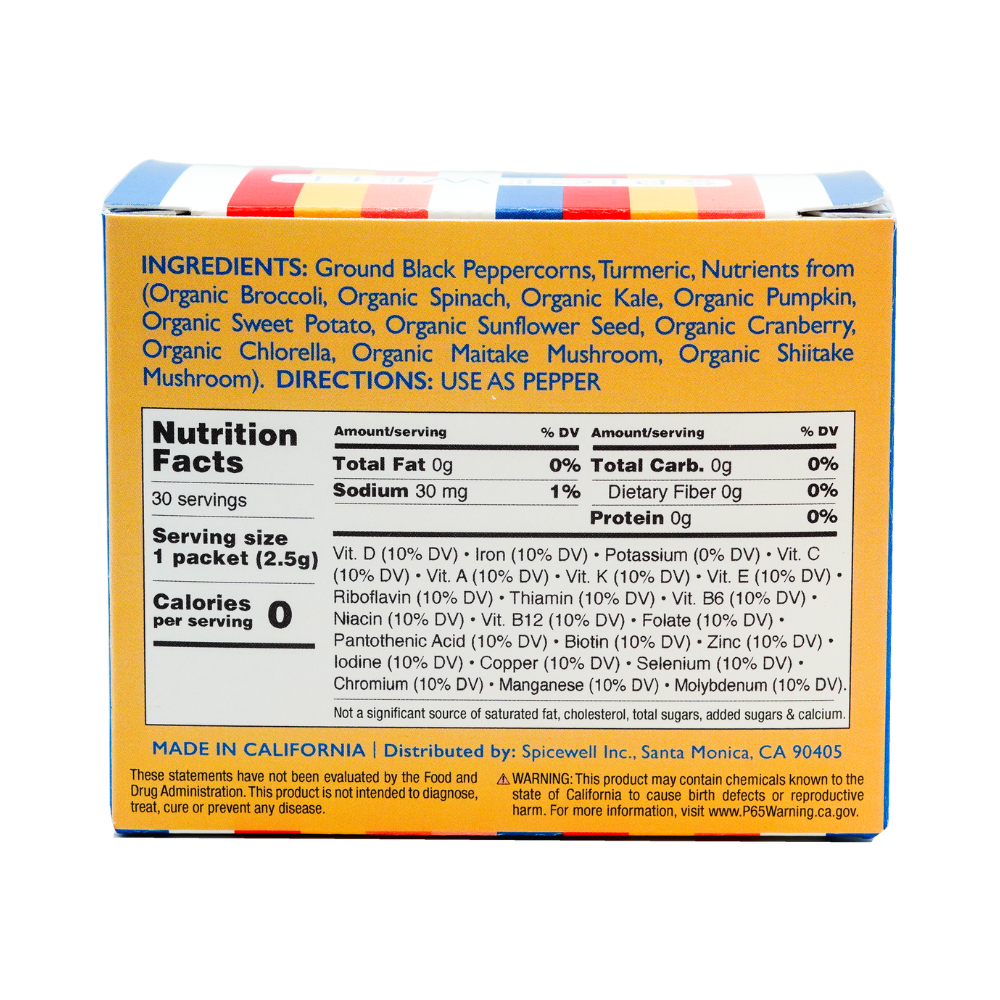 Spicewell - Product - New Pepper 30 Individual Sachets Box - Back - Nutrition Information