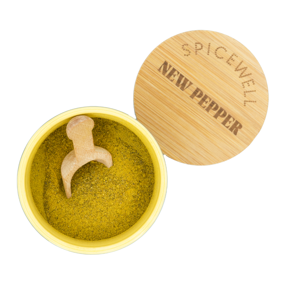 Spicewell - Product - New Pepper Ceramic Pinch Pot With Bamboo Scoops - Macro