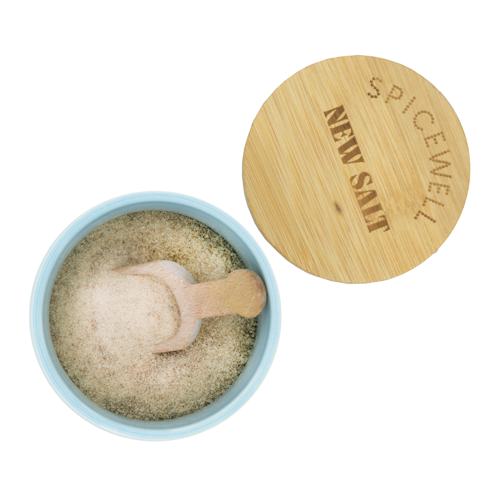 Spicewell - Product - New Salt Ceramic Pinch Pots Duo With Bamboo Scooper And Product Open Lid