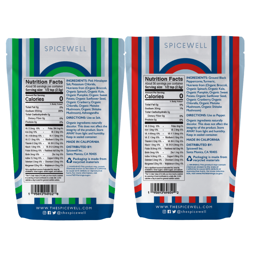 Spicewell - Product - Superfood New Salt and New Pepper 5oz Pouch Duo Set - Back With Nutritional Information